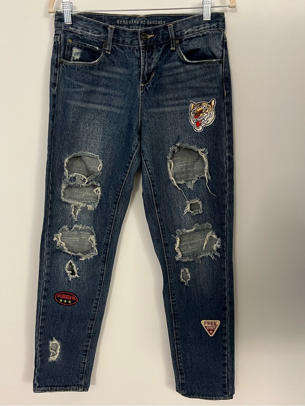 Articles Of Society Boho Distressed Jeans with Patches Sz 25